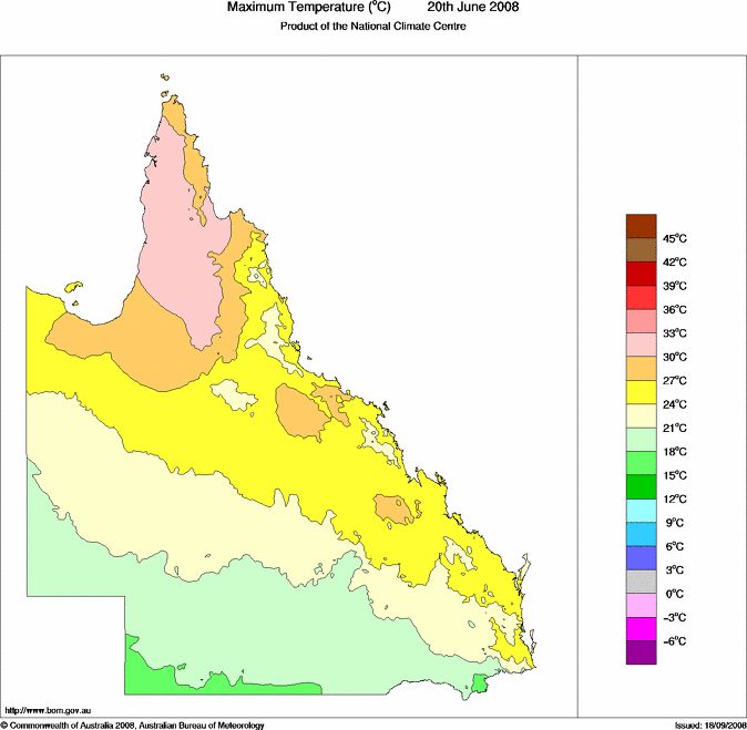 Daily maximum temperature for Queensland