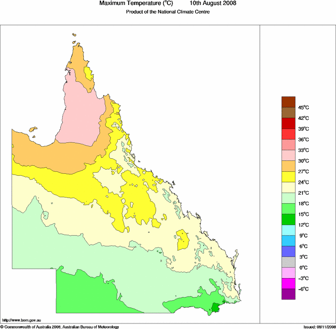 Daily maximum temperature for Queensland