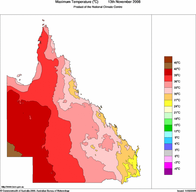 Daily maximum temperature for Queensland