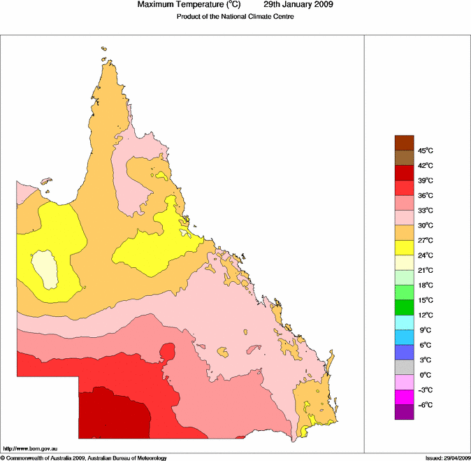 Daily maximum temperature for Queensland