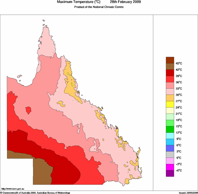 Daily maximum temperature for Queensland
