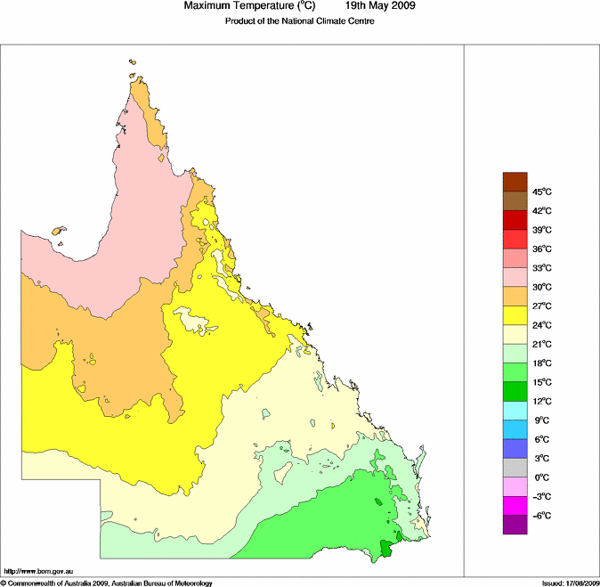 Daily maximum temperature for Queensland