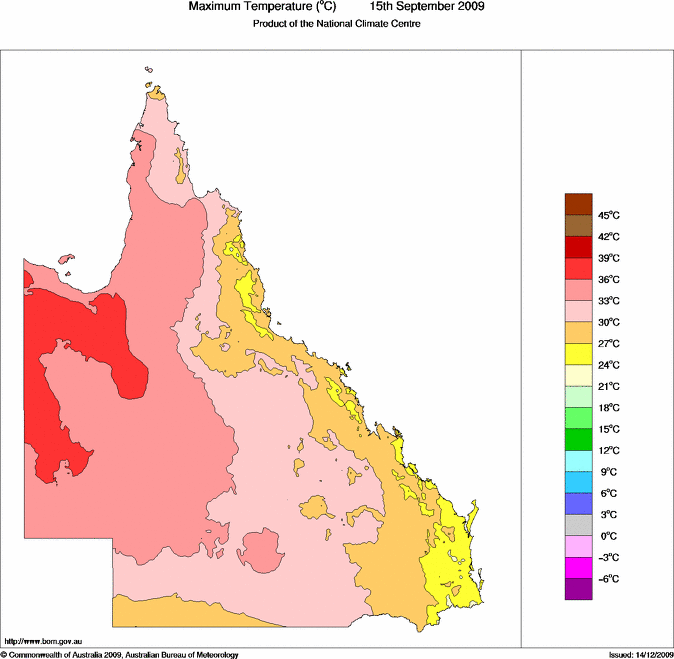 Daily maximum temperature for Queensland