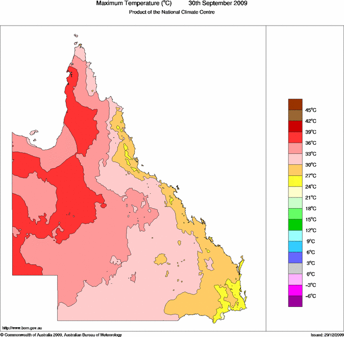 Daily maximum temperature for Queensland