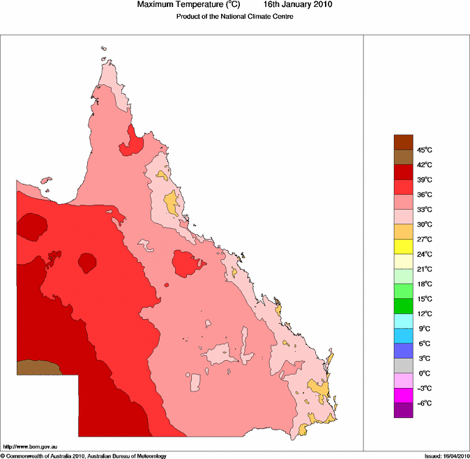 Daily maximum temperature for Queensland