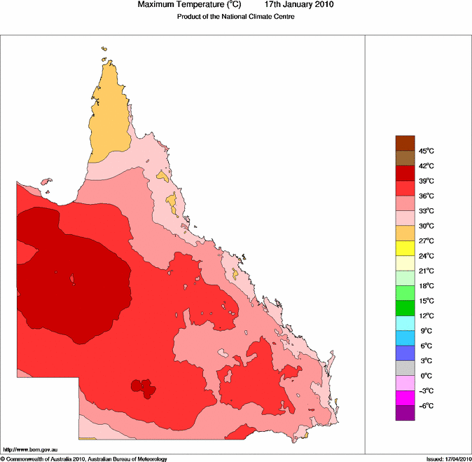 Daily maximum temperature for Queensland
