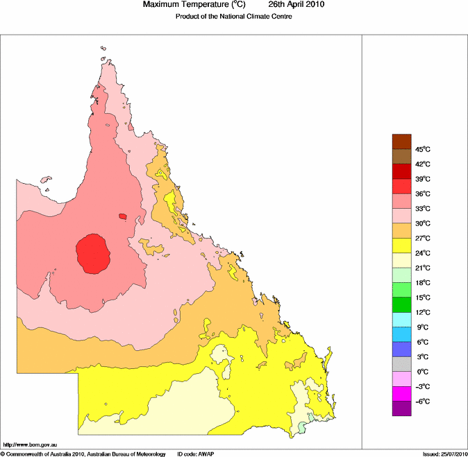 Daily maximum temperature for Queensland