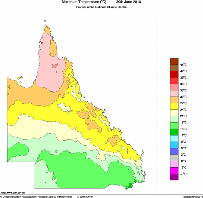 Daily maximum temperature for Queensland