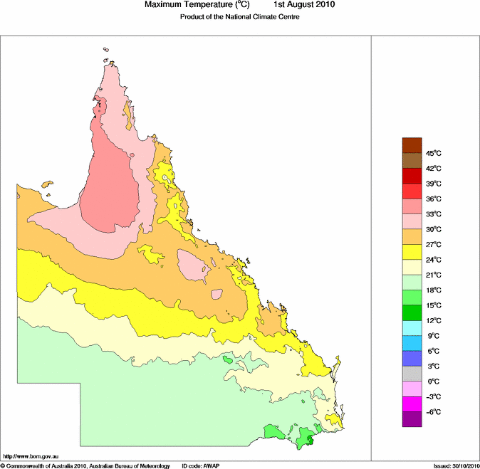 Daily maximum temperature for Queensland