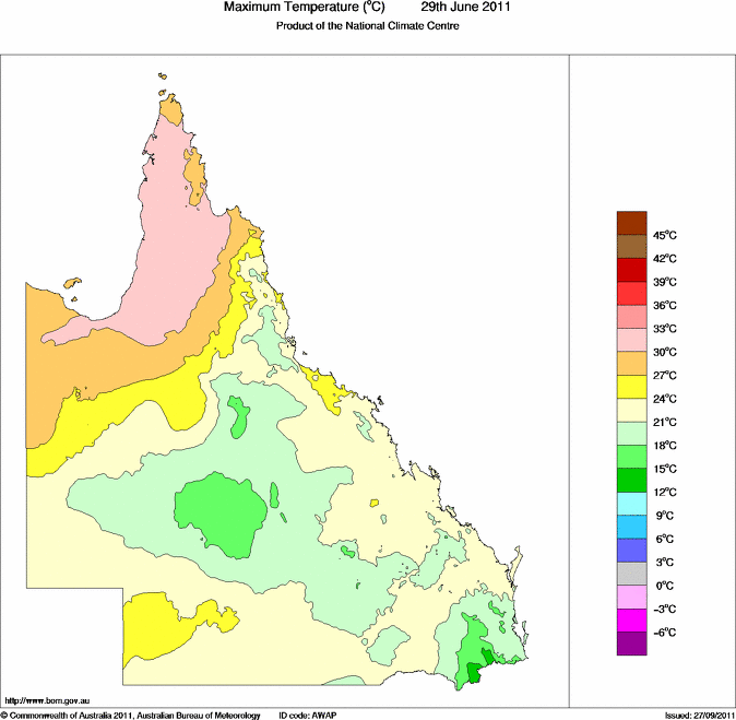 Daily maximum temperature for Queensland