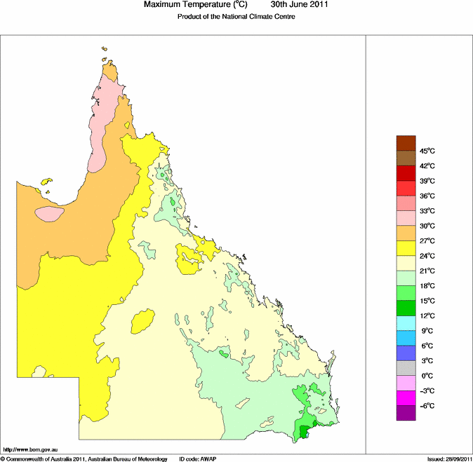 Daily maximum temperature for Queensland