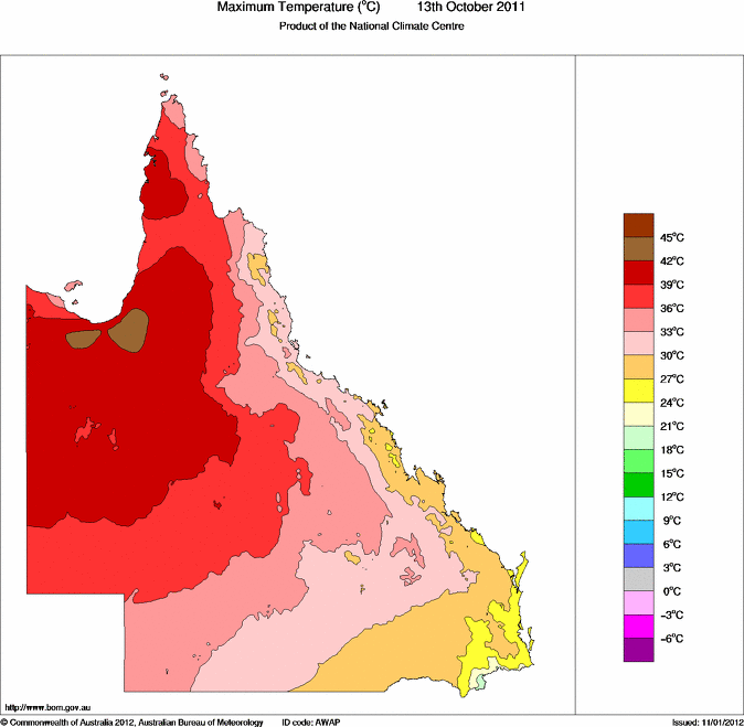 Daily maximum temperature for Queensland
