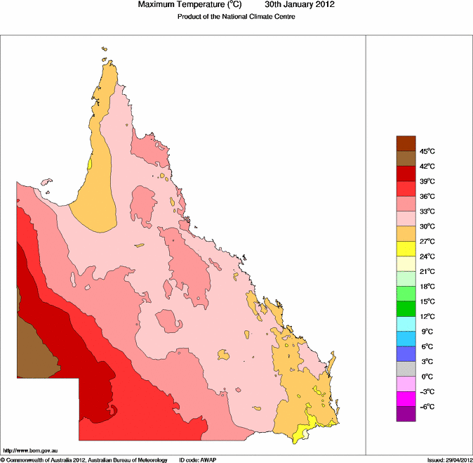 Daily maximum temperature for Queensland