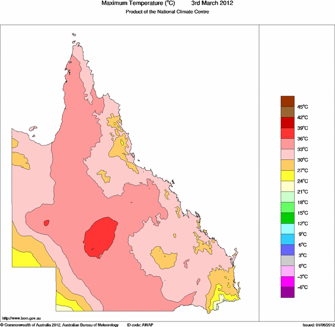 Daily maximum temperature for Queensland