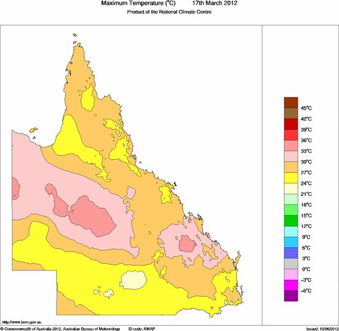 Daily maximum temperature for Queensland