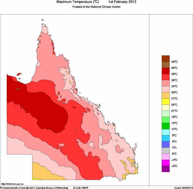 Daily maximum temperature for Queensland
