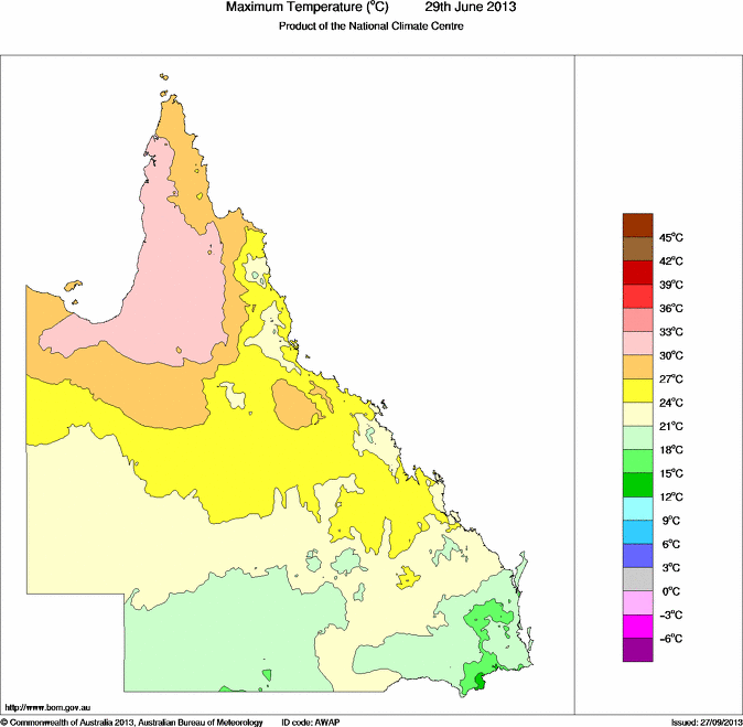 Daily maximum temperature for Queensland