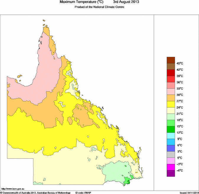 Daily maximum temperature for Queensland