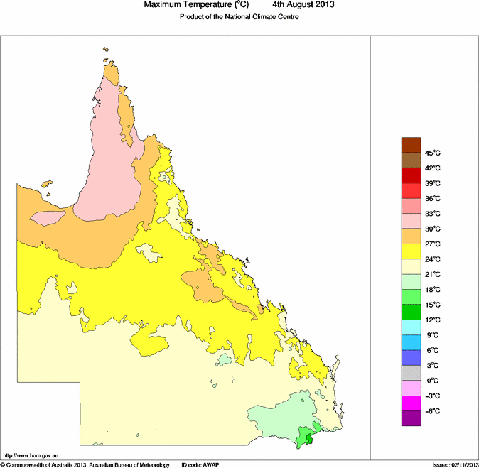 Daily maximum temperature for Queensland