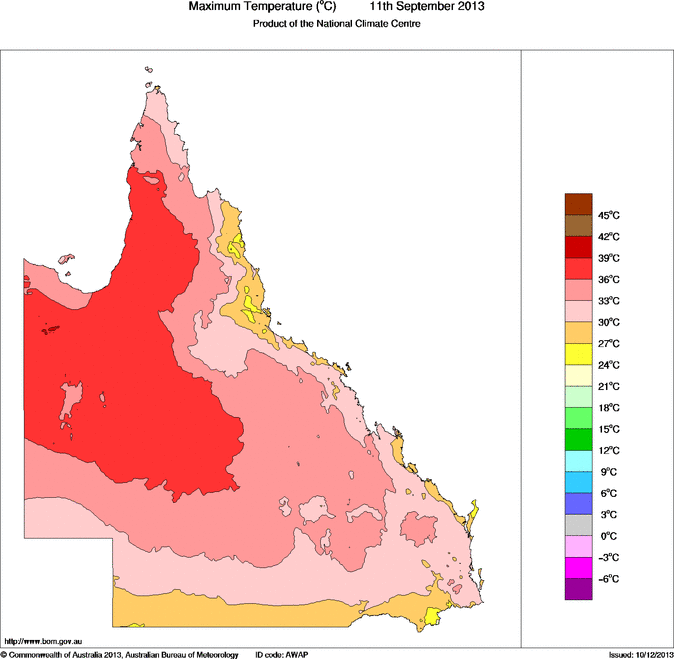 Daily maximum temperature for Queensland