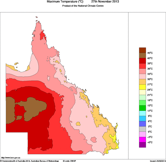 Daily maximum temperature for Queensland