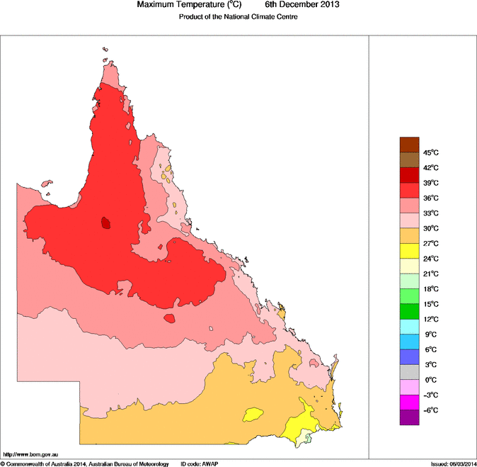 Daily maximum temperature for Queensland