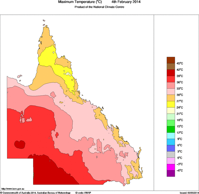 Daily maximum temperature for Queensland