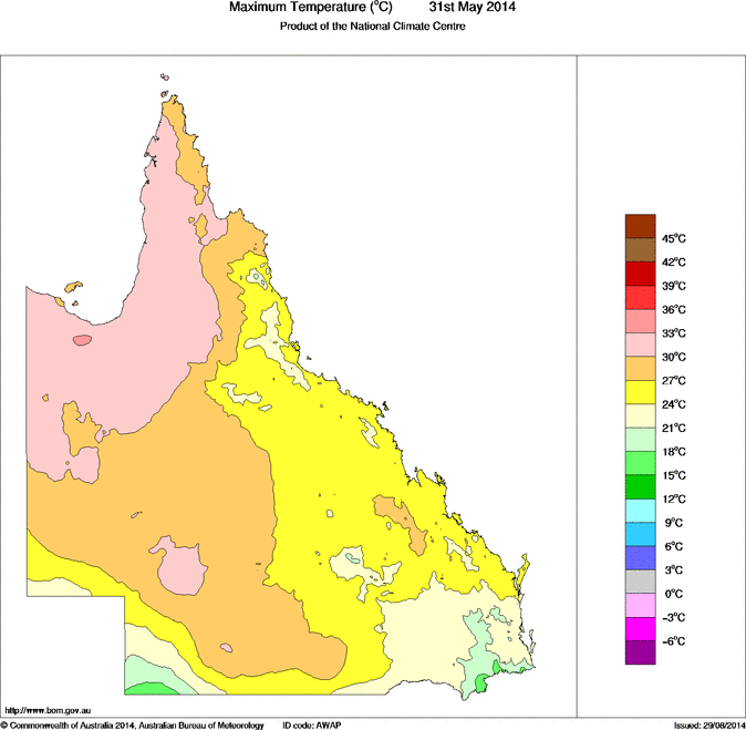 Daily maximum temperature for Queensland
