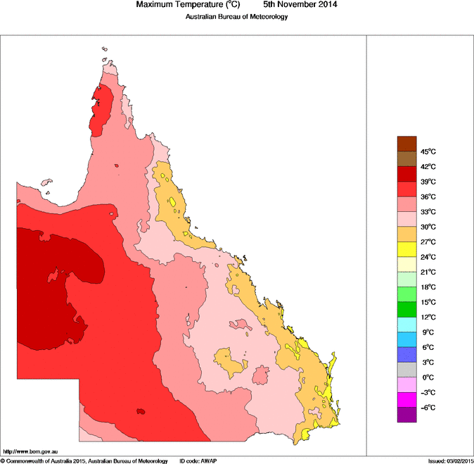 Daily maximum temperature for Queensland