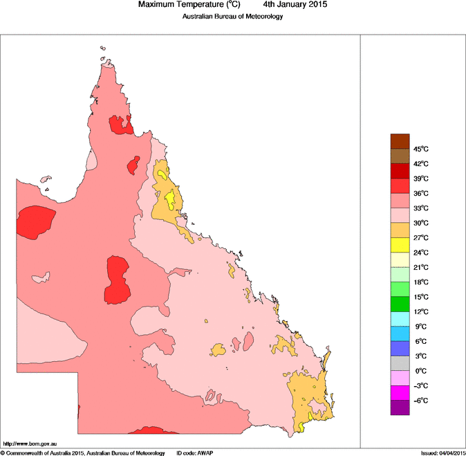 Daily maximum temperature for Queensland
