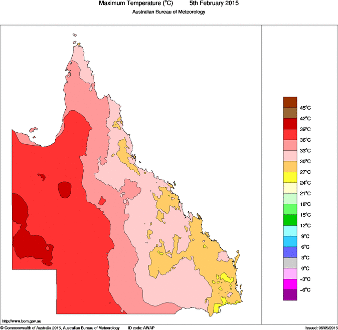 Daily maximum temperature for Queensland