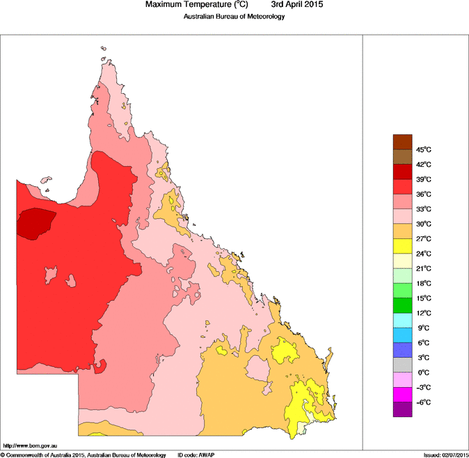 Daily maximum temperature for Queensland