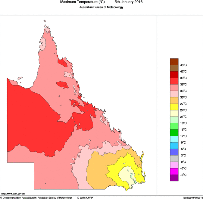 Daily maximum temperature for Queensland