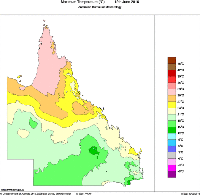 Daily maximum temperature for Queensland
