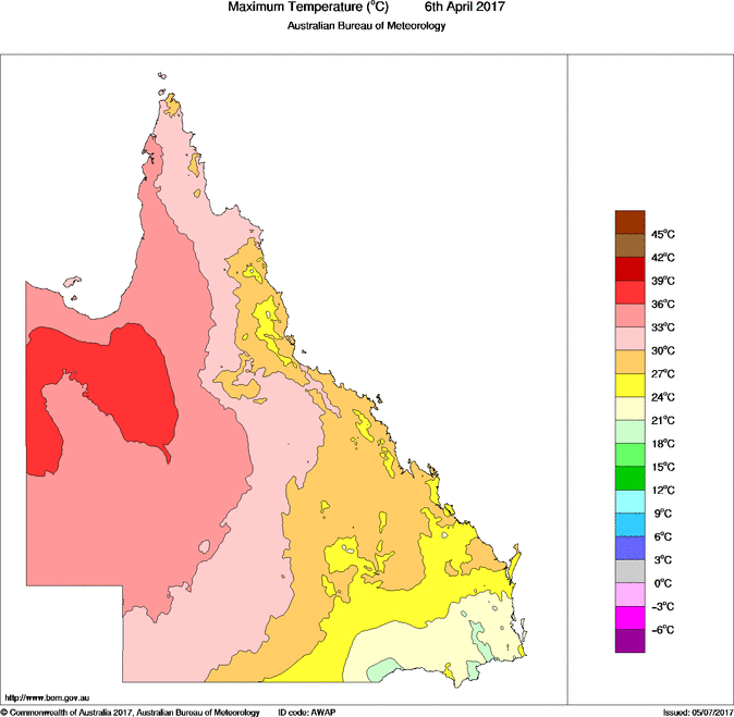 Daily maximum temperature for Queensland