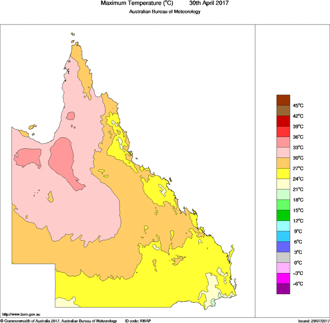 Daily maximum temperature for Queensland