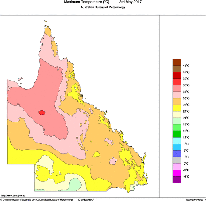 Daily maximum temperature for Queensland