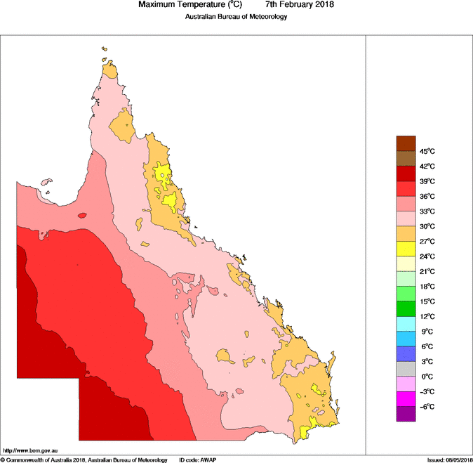 Daily maximum temperature for Queensland