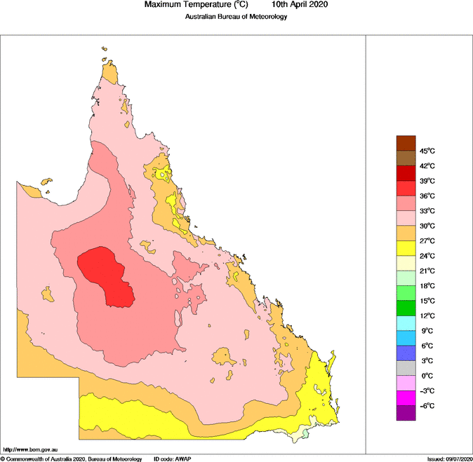 Daily maximum temperature for Queensland