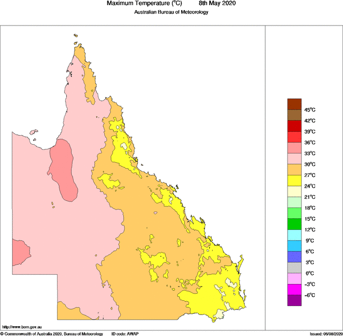 Daily maximum temperature for Queensland