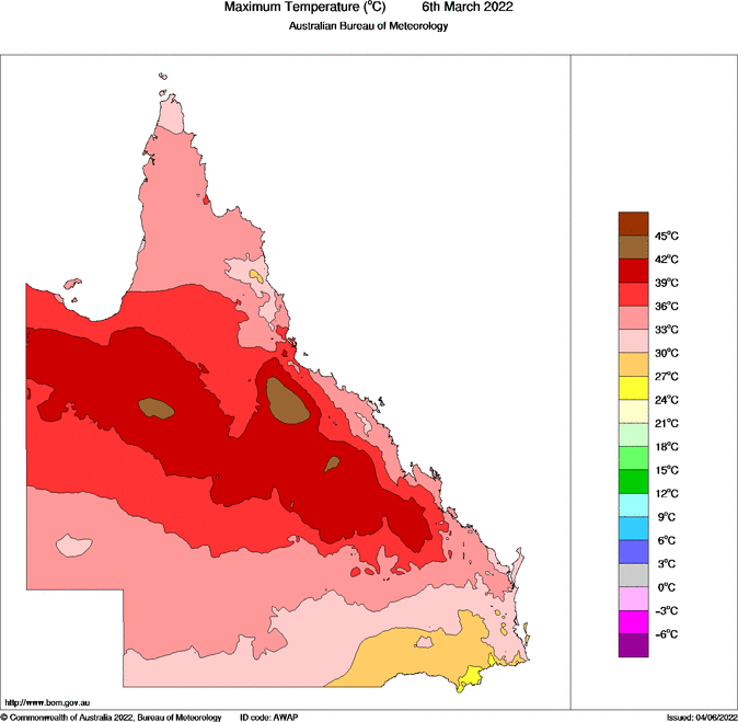 Daily maximum temperature for Queensland