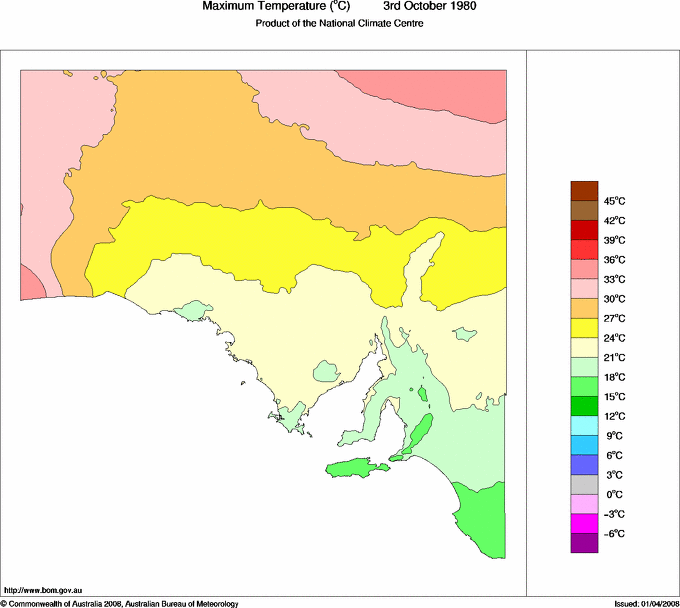 Daily maximum temperature for South Australia