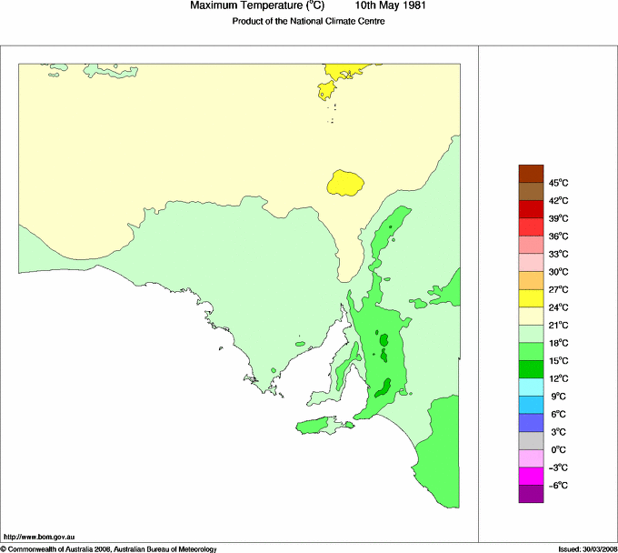 Daily maximum temperature for South Australia