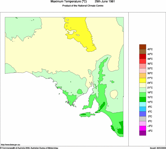 Daily maximum temperature for South Australia
