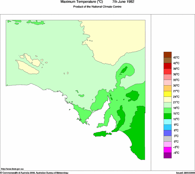 Daily maximum temperature for South Australia