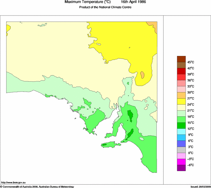 Daily maximum temperature for South Australia
