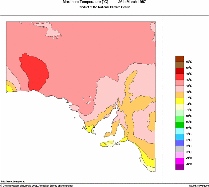 Daily maximum temperature for South Australia