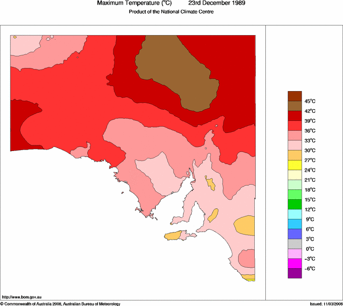 Daily maximum temperature for South Australia