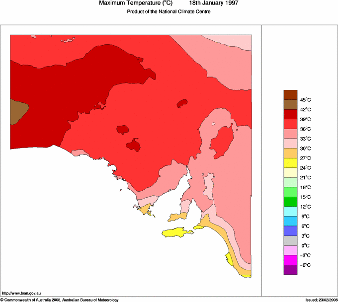 Daily maximum temperature for South Australia