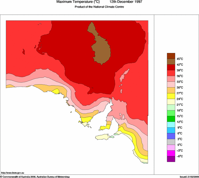 Daily maximum temperature for South Australia
